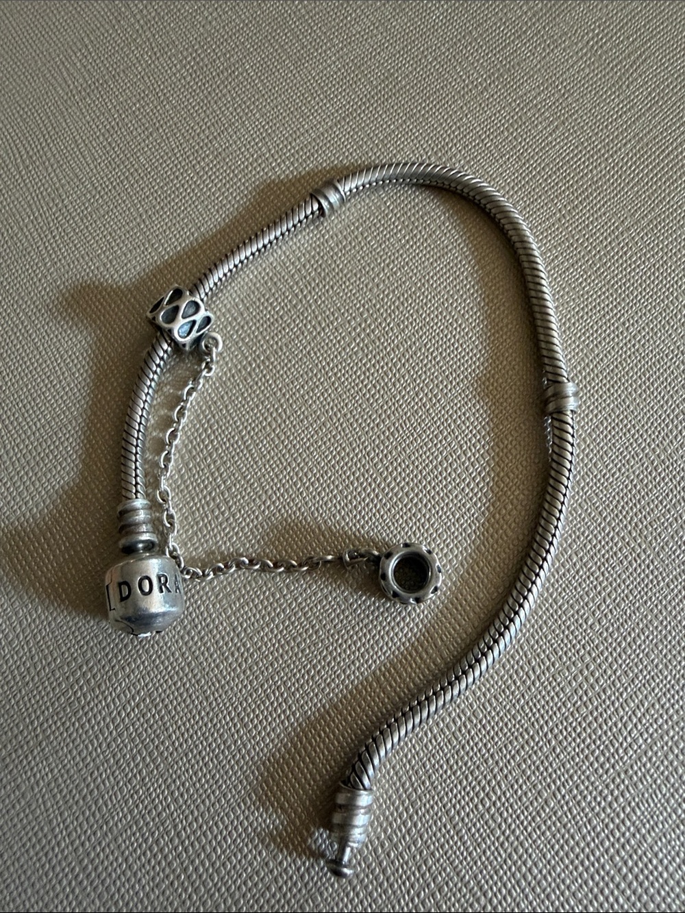 Pandora Silver Bracelet with Safety Chain and Logo Barrel